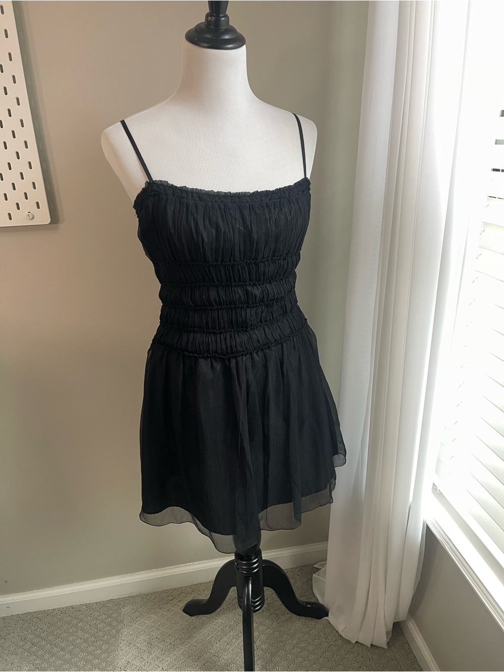 Vintage M.S.S.P. Max Studio 100% Silk Black Ruched Mini Dress Size S Y2K